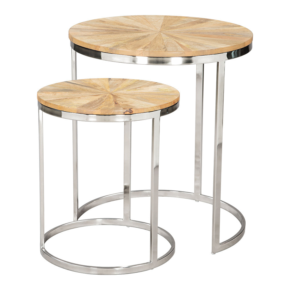 Mesas Nido para Sala de Espera - ZUO BARI - Natural - Cubierta de Madera de Mango y Estructura de Hierro Electrochapado