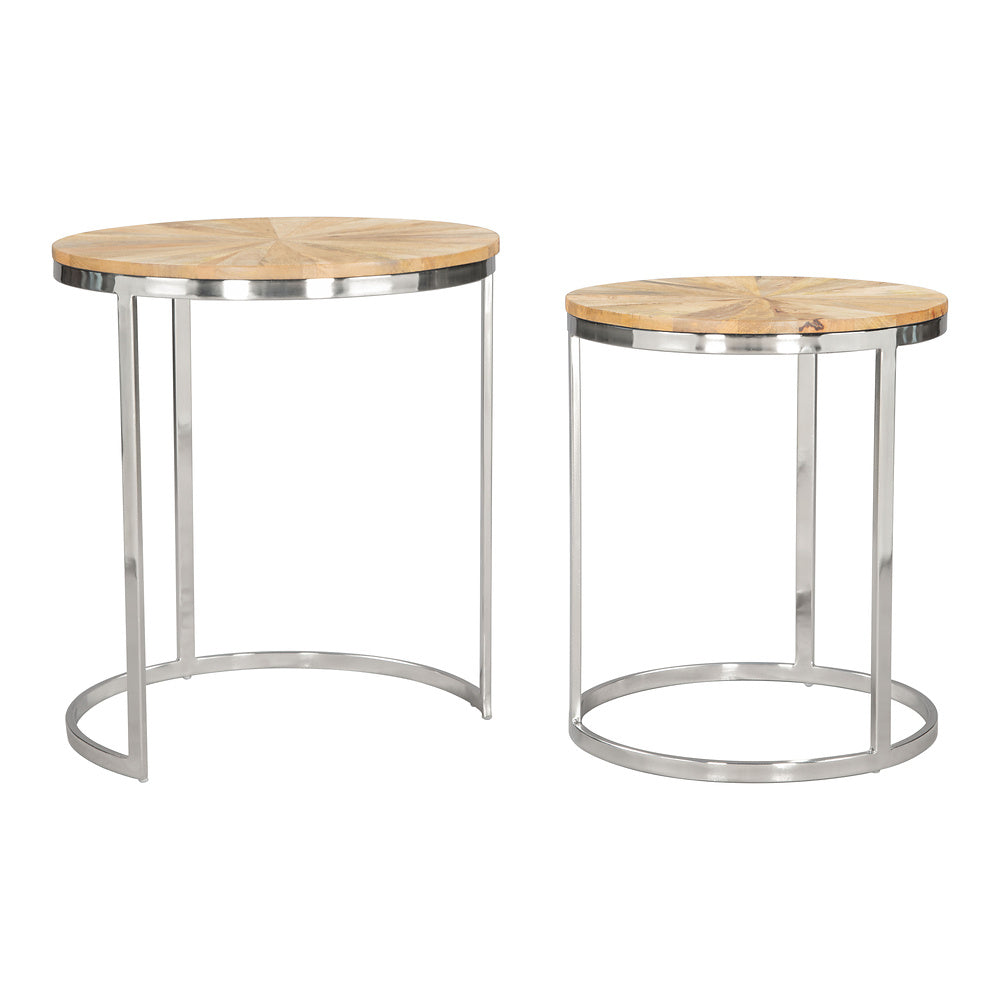 Mesas Nido para Sala de Espera - ZUO BARI - Natural - Cubierta de Madera de Mango y Estructura de Hierro Electrochapado