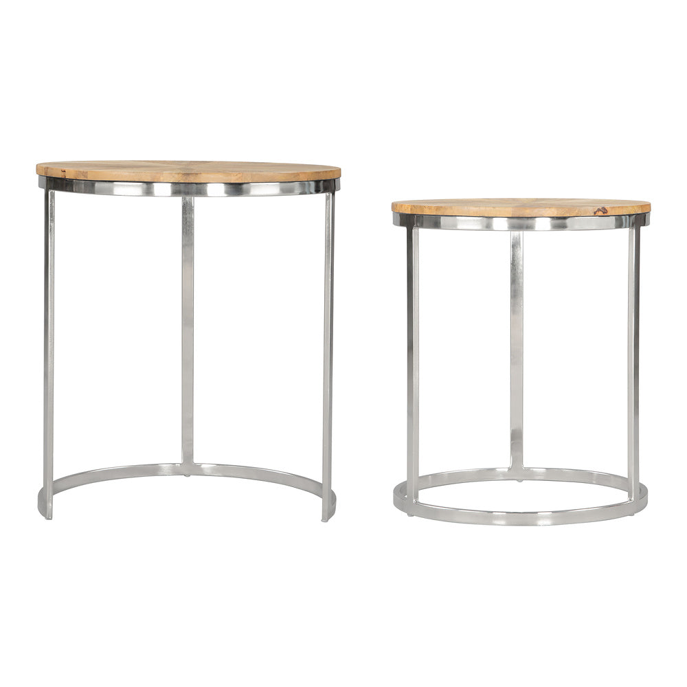 Mesas Nido para Sala de Espera - ZUO BARI - Natural - Cubierta de Madera de Mango y Estructura de Hierro Electrochapado