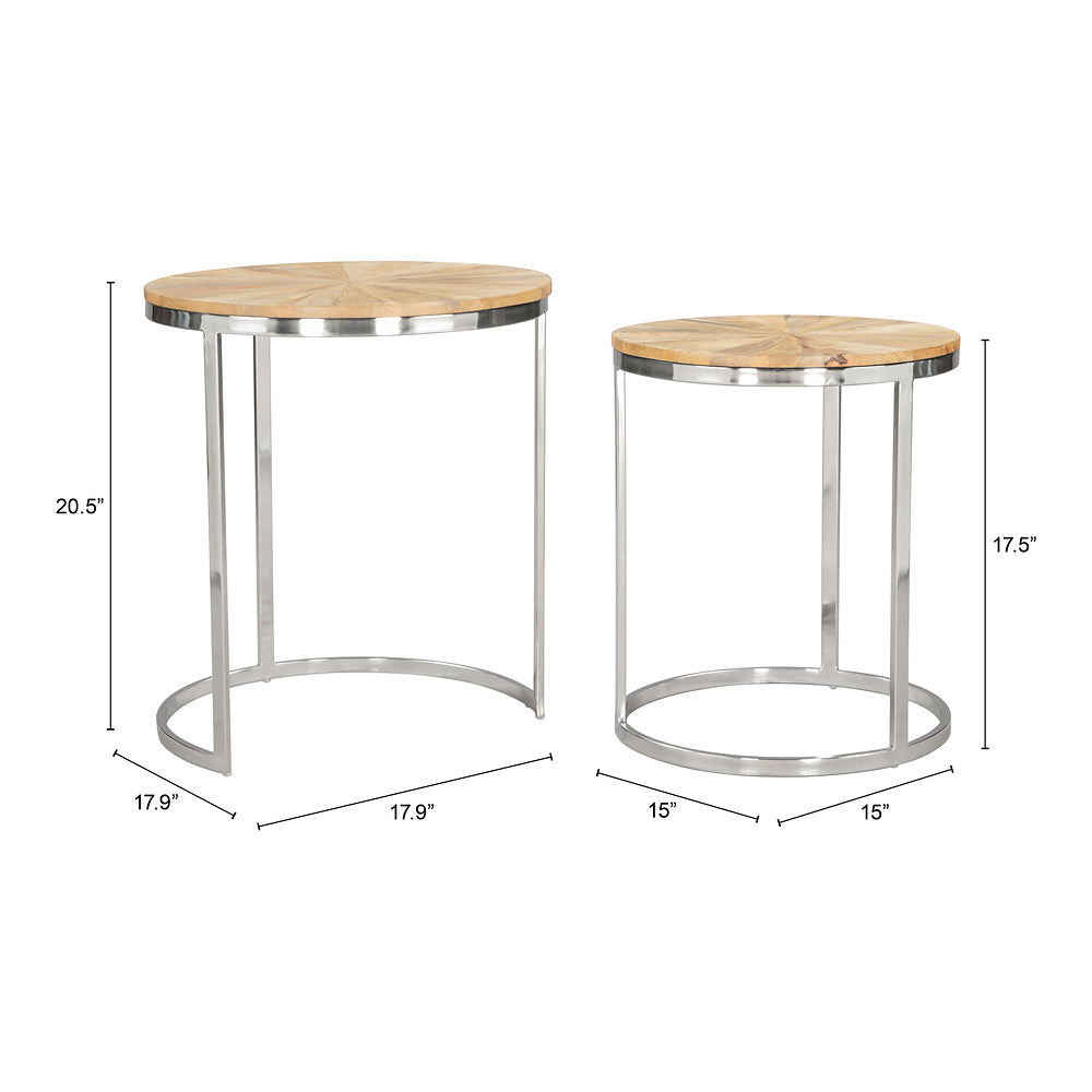 Mesas Nido para Sala de Espera - ZUO BARI - Natural - Cubierta de Madera de Mango y Estructura de Hierro Electrochapado