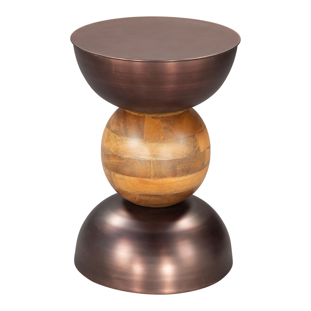 Mesa Auxiliar para Sala de Espera - ZUO TRIPOLI - Bronce - Cubierta de Madera de Mango y Estructura de Hierro Electrochapado