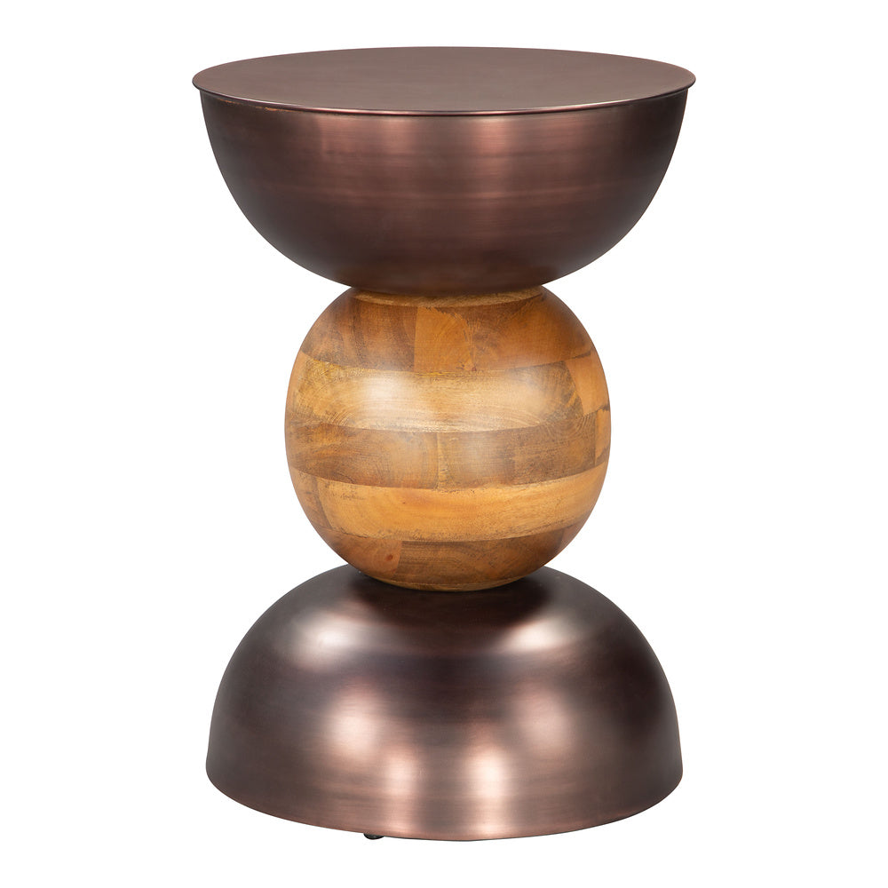 Mesa Auxiliar para Sala de Espera - ZUO TRIPOLI - Bronce - Cubierta de Madera de Mango y Estructura de Hierro Electrochapado