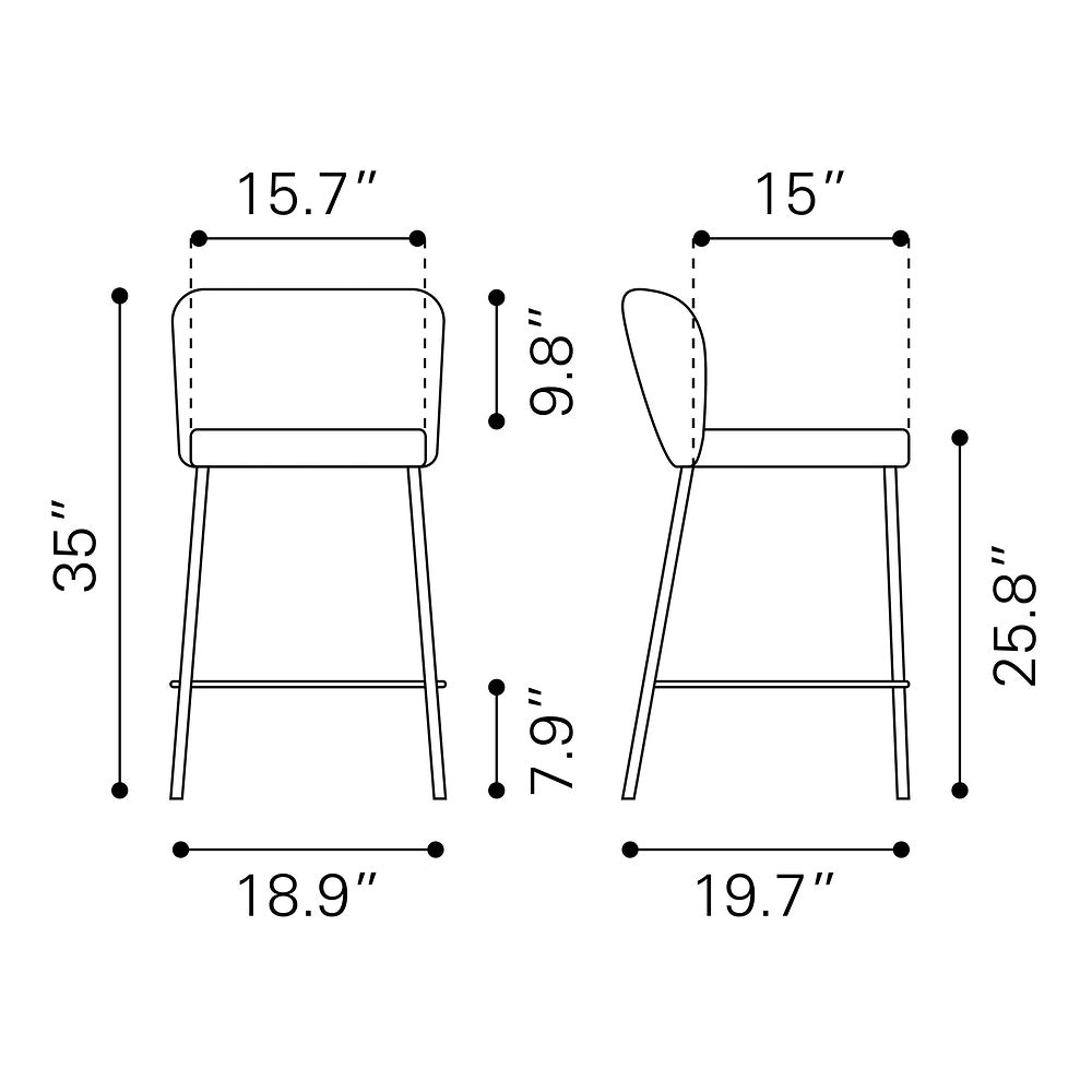 Banco Mostrador para Bar y Barra - ZUO LINZ - Varios Colores - Asiento y Respaldo Tapizados en Piel Sintética - Crema