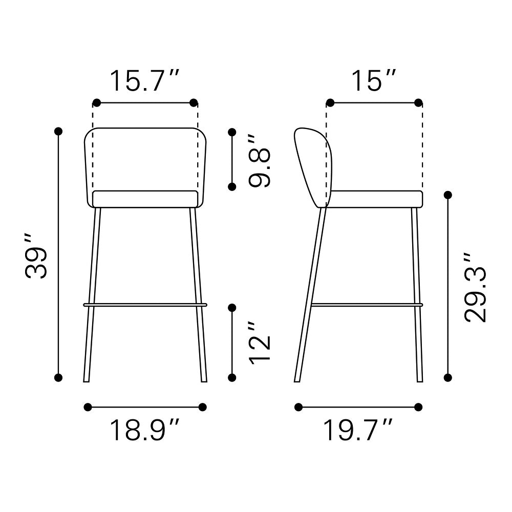 Banco Alto para Bistró - ZUO LINZ - Varios Colores - Asiento y Respaldo Tapizados en Piel Sintética - Crema