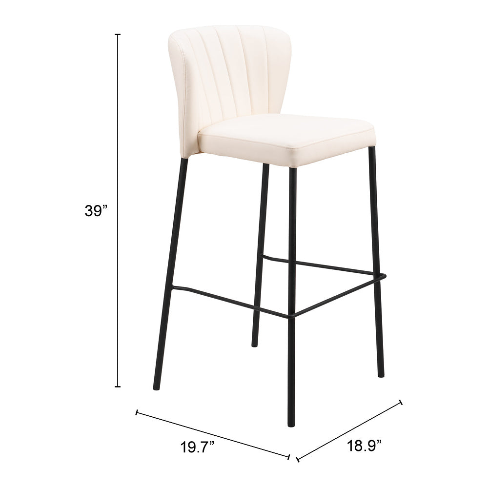 Banco Alto para Bistró - ZUO LINZ - Varios Colores - Asiento y Respaldo Tapizados en Piel Sintética - Crema