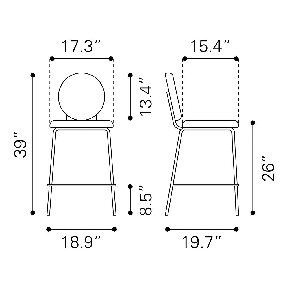 Banco Mostrador para Bar y Barra - ZUO ODESSA - Varios Colores - Asiento y Respaldo Tapizados en Tela Tipo Terciopelo