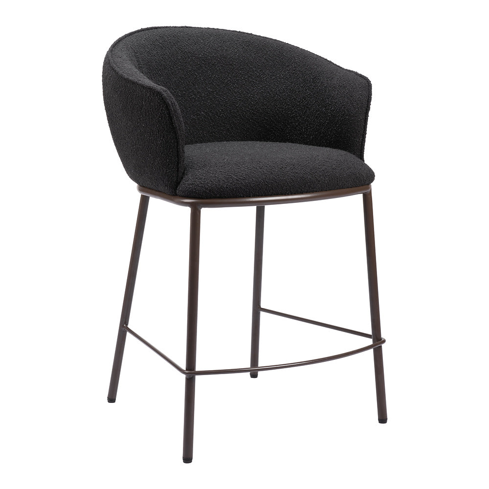 Banco Mostrador para Cantina - ZUO ESSEN - Varios Colores - Asiento y Respaldo Tapizados en Tejido Texturizado - Negro y Bronce