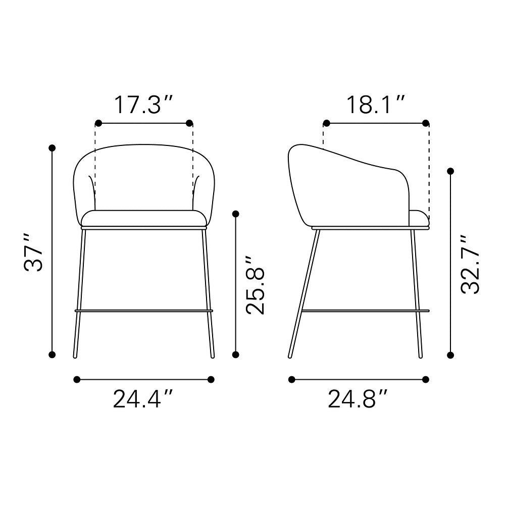 Banco Mostrador para Cantina - ZUO ESSEN - Varios Colores - Asiento y Respaldo Tapizados en Tejido Texturizado - Negro y Bronce