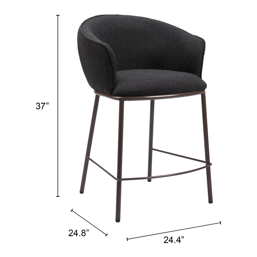 Banco Mostrador para Cantina - ZUO ESSEN - Varios Colores - Asiento y Respaldo Tapizados en Tejido Texturizado - Negro y Bronce