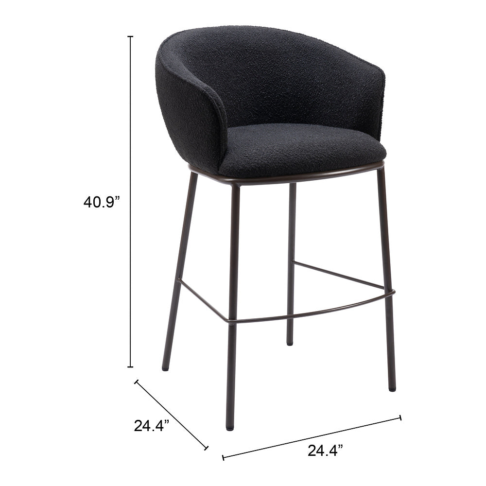Banco Alto para Barra de Hotel - ZUO ESSEN - Varios Colores - Asiento y Respaldo Tapizados en Tejido Texturizado - Negro y Bronce