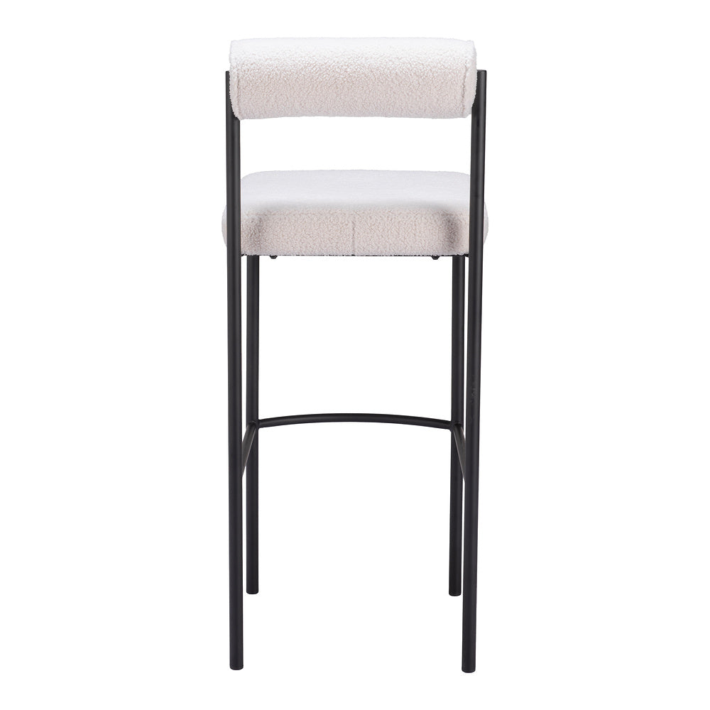 Banco Alto para Cantina - ZUO LIVORNO - Marfil - Asiento y Respaldo Tapizados en Tela Tipo Borrego