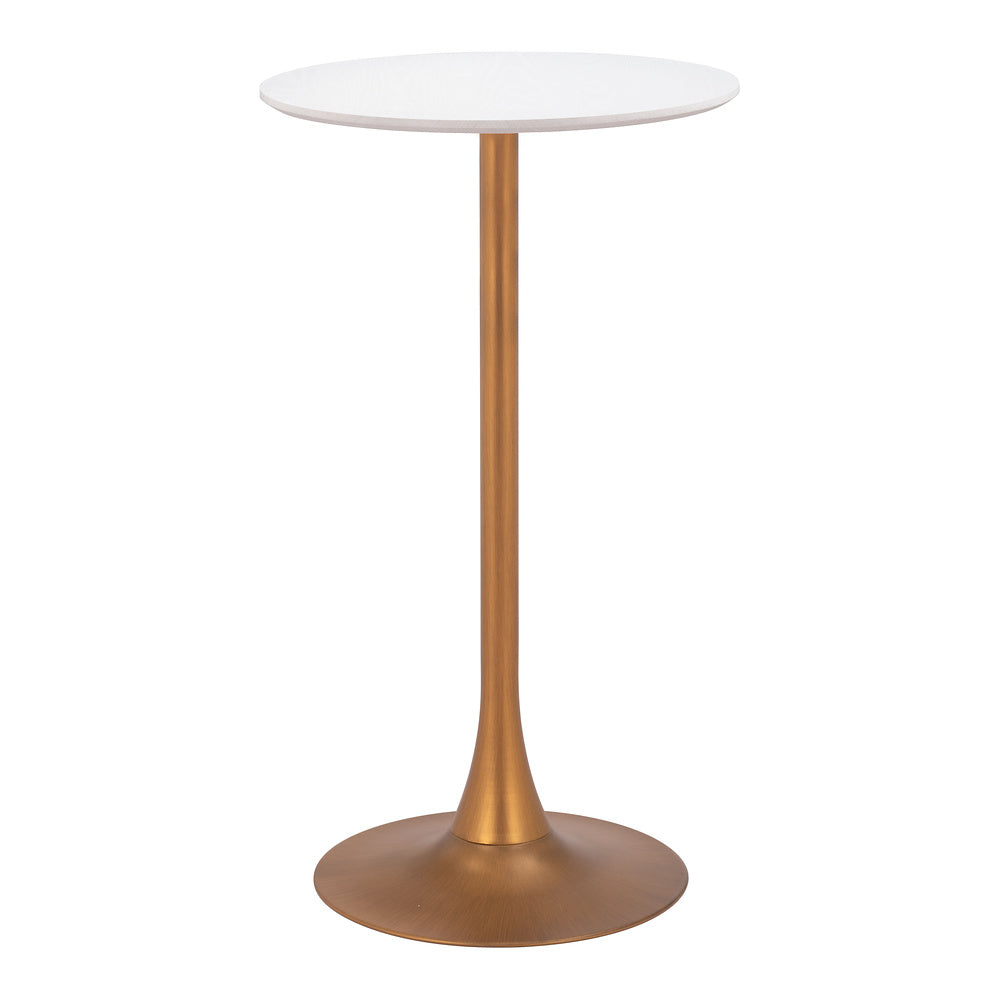 Mesa Alta para Barra de Cafetería - ZUO AURAY - Varios Colores - Cubierta de MDF Símil Madera y Estructura de Acero con Recubrimiento en Polvo - Blanco y Dorado