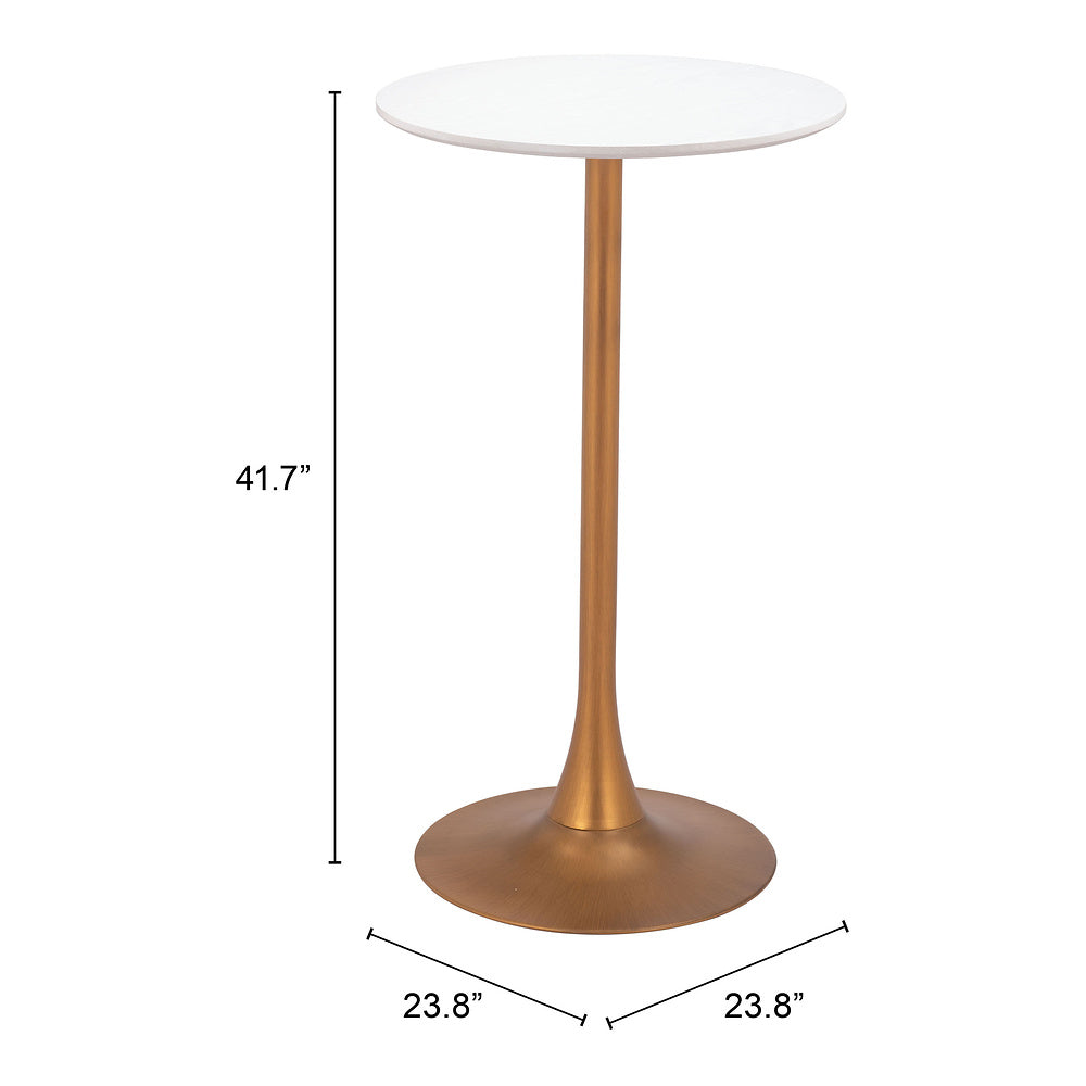 Mesa Alta para Barra de Cafetería - ZUO AURAY - Varios Colores - Cubierta de MDF Símil Madera y Estructura de Acero con Recubrimiento en Polvo - Blanco y Dorado