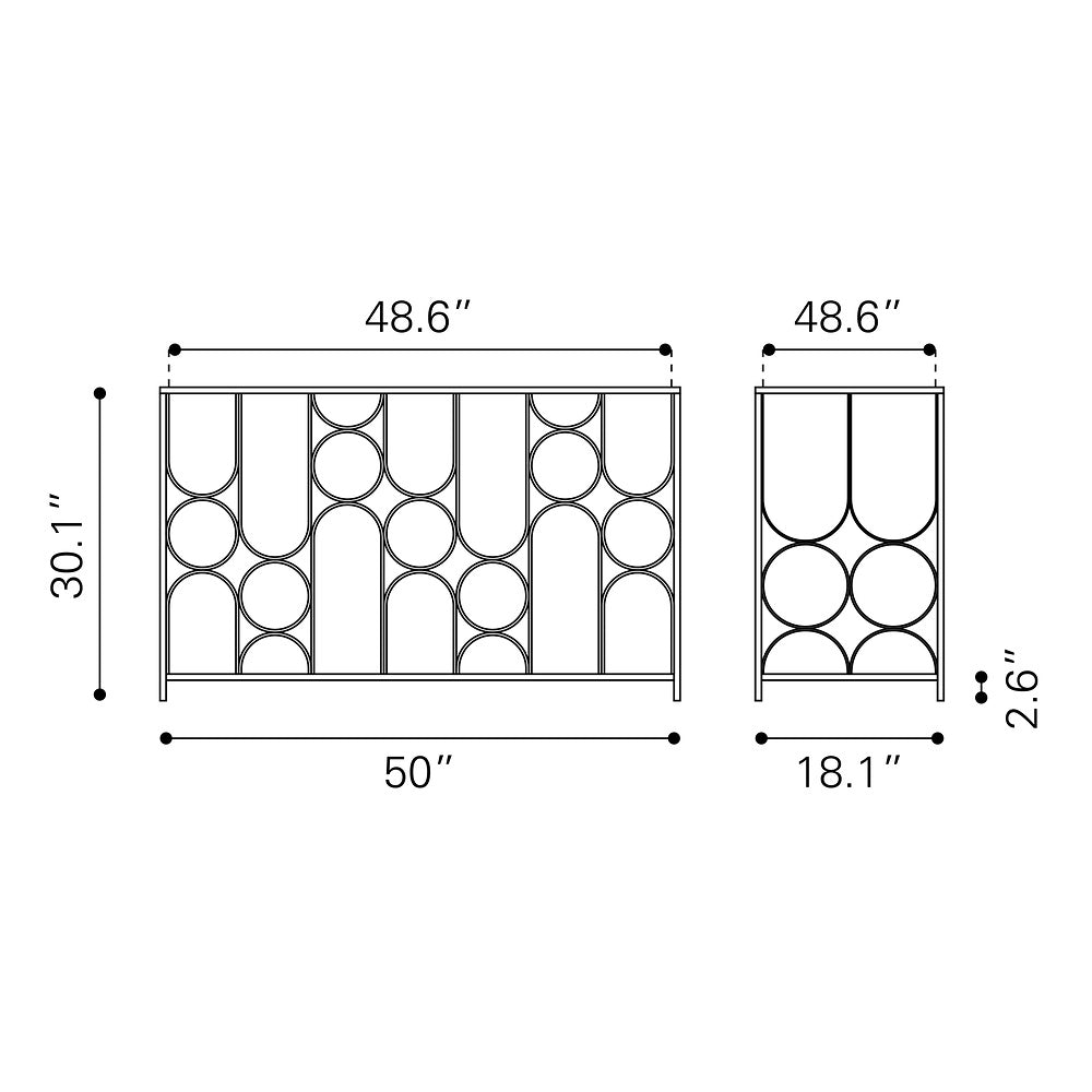 Mesa Consola para Área de Descanso - ZUO CONVALE - Bronce - Cubierta de MDF y Estructura de Acero Pintado