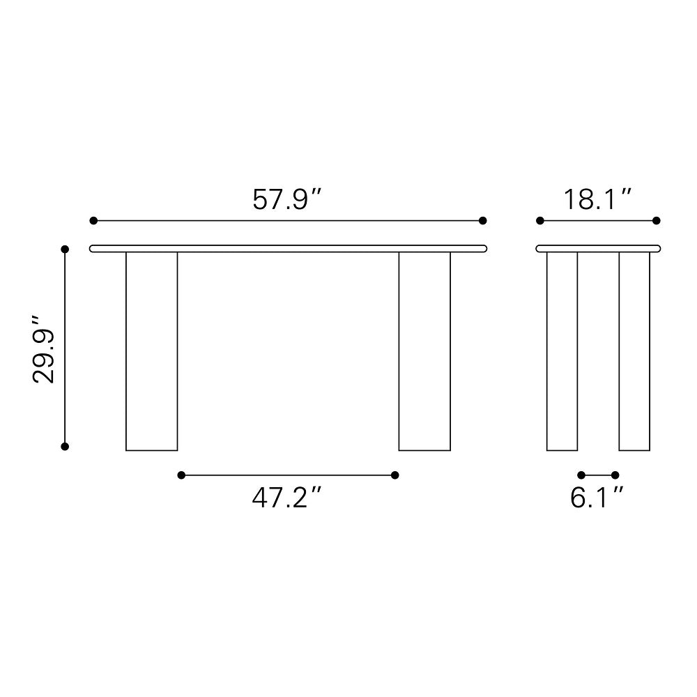 Mesa Consola para Sala de Espera - ZUO RISAN - Blanco Decapado - Cubierta de Madera de Mango Blanqueada y Estructura de Madera de Mango