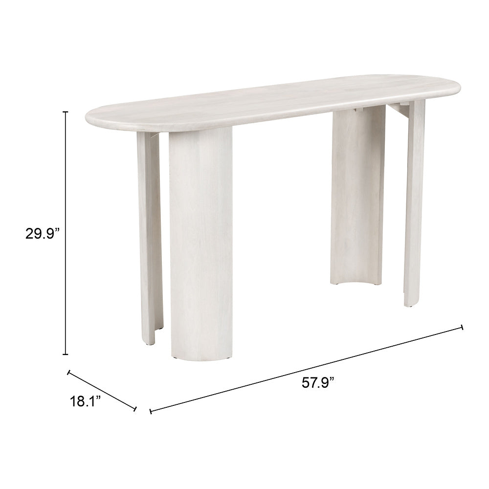 Mesa Consola para Sala de Espera - ZUO RISAN - Blanco Decapado - Cubierta de Madera de Mango Blanqueada y Estructura de Madera de Mango