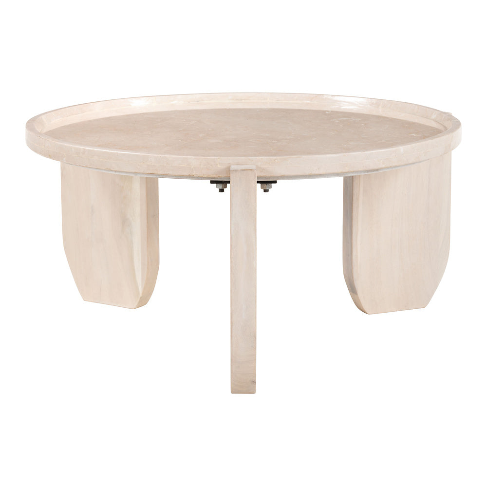 Mesa de Centro para Habitación de Hotel - ZUO NADOR - Natural - Cubierta de Mármol Botticino y Estructura de MDF