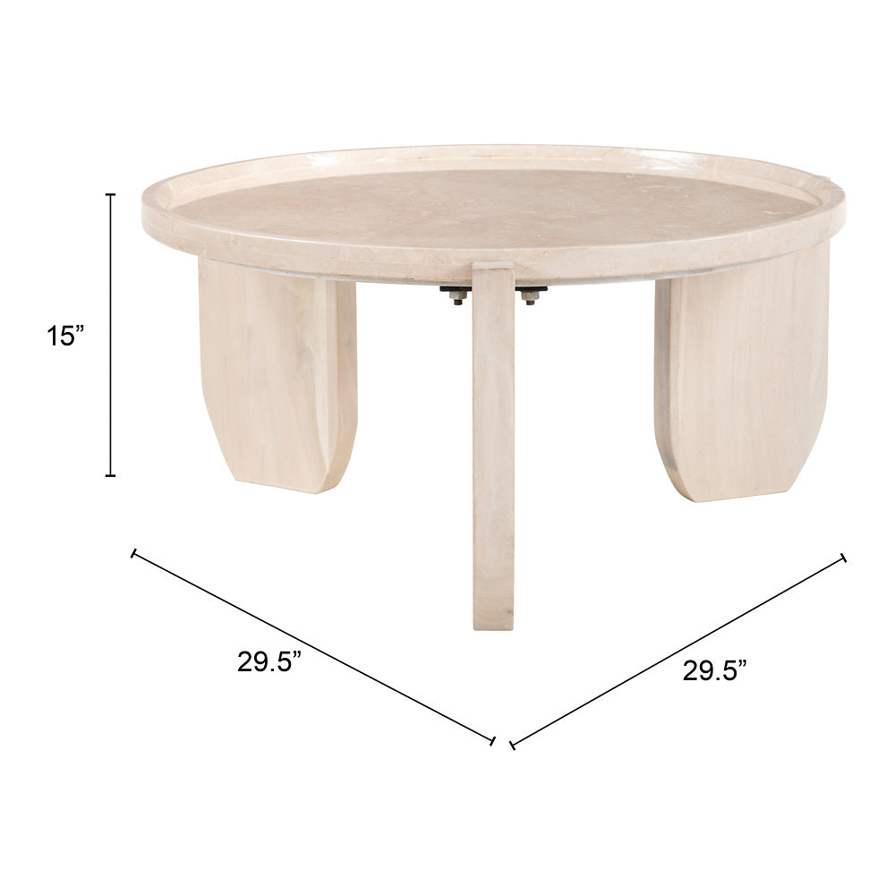 Mesa de Centro para Habitación de Hotel - ZUO NADOR - Natural - Cubierta de Mármol Botticino y Estructura de MDF