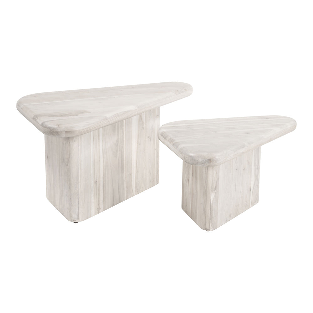 Mesa de Centro para Sala de Espera - ZUO NAVIDIC - Blanco Decapado - Cubierta de Madera de Acacia Blanqueada y Estructura de Madera de Acacia