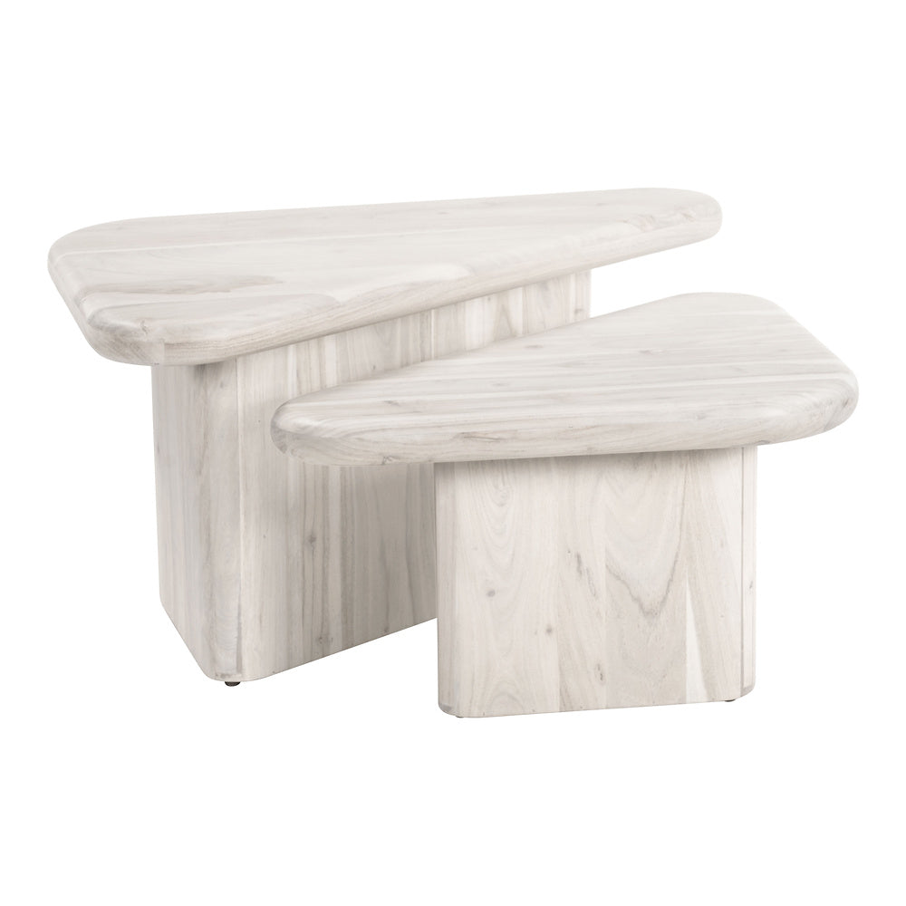 Mesa de Centro para Sala de Espera - ZUO NAVIDIC - Blanco Decapado - Cubierta de Madera de Acacia Blanqueada y Estructura de Madera de Acacia