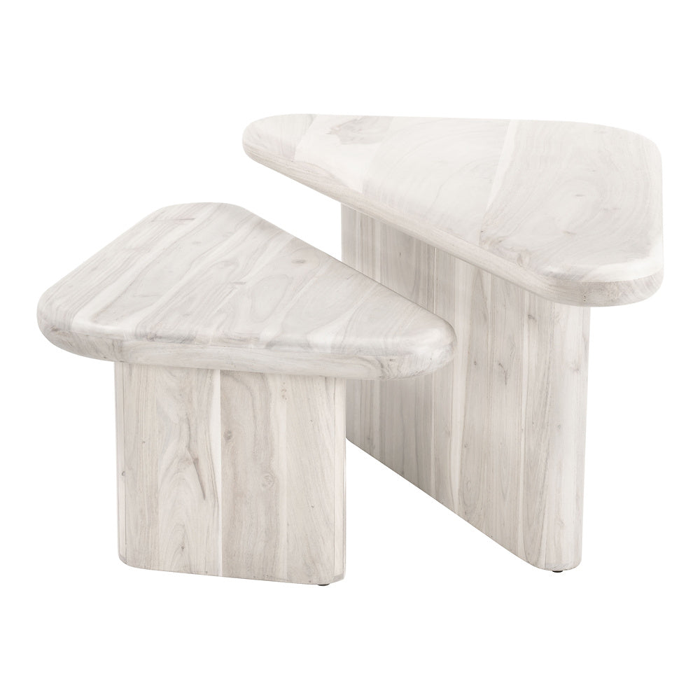 Mesa de Centro para Sala de Espera - ZUO NAVIDIC - Blanco Decapado - Cubierta de Madera de Acacia Blanqueada y Estructura de Madera de Acacia