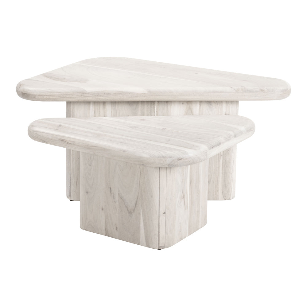 Mesa de Centro para Sala de Espera - ZUO NAVIDIC - Blanco Decapado - Cubierta de Madera de Acacia Blanqueada y Estructura de Madera de Acacia
