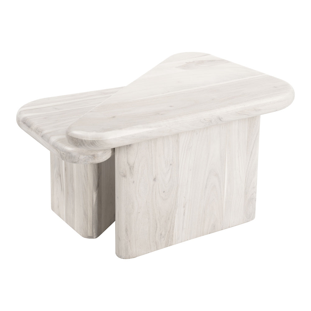 Mesa de Centro para Sala de Espera - ZUO NAVIDIC - Blanco Decapado - Cubierta de Madera de Acacia Blanqueada y Estructura de Madera de Acacia
