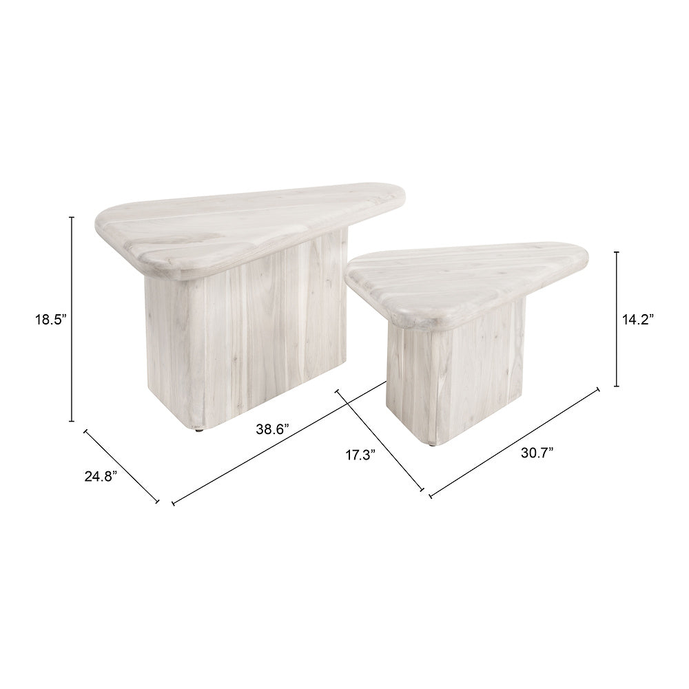 Mesa de Centro para Sala de Espera - ZUO NAVIDIC - Blanco Decapado - Cubierta de Madera de Acacia Blanqueada y Estructura de Madera de Acacia