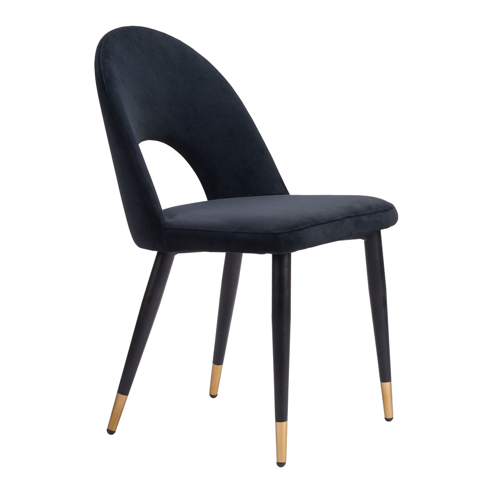 Silla Comercial para Hotel - ZUO MENLO - Varios Colores - Asiento y Respaldo Tapizados en Tela Tipo Terciopelo - Negro