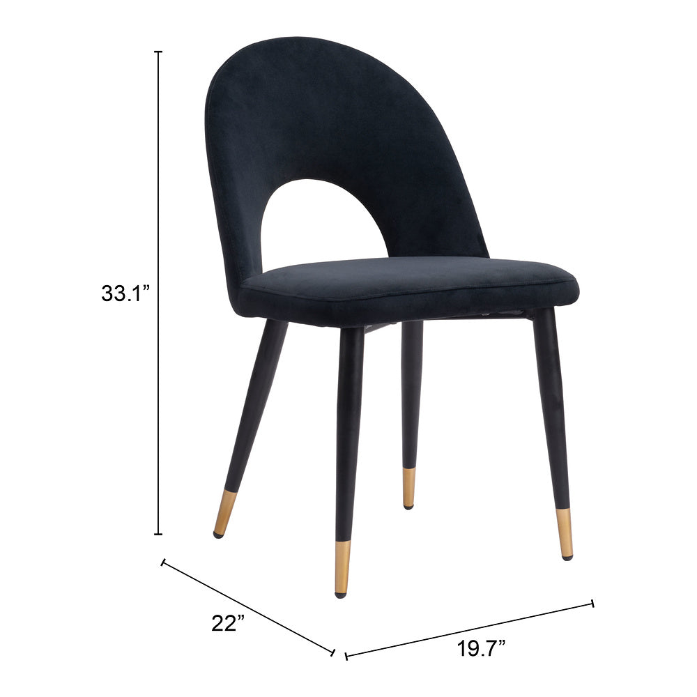 Silla Comercial para Hotel - ZUO MENLO - Varios Colores - Asiento y Respaldo Tapizados en Tela Tipo Terciopelo - Negro
