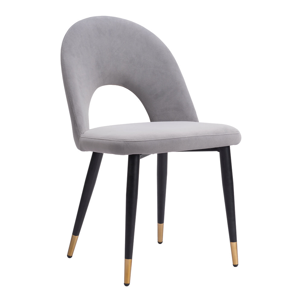 Silla Comercial para Hotel - ZUO MENLO - Varios Colores - Asiento y Respaldo Tapizados en Tela Tipo Terciopelo - Gris