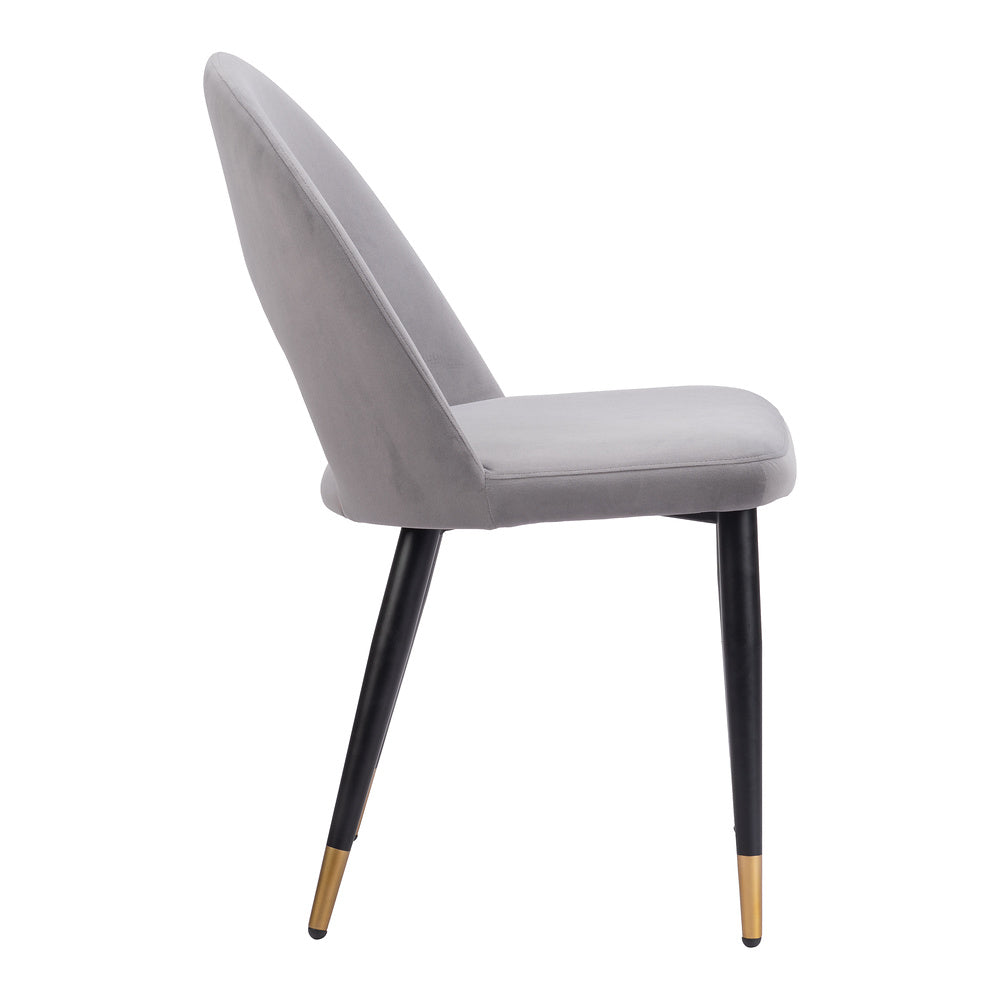 Silla Comercial para Hotel - ZUO MENLO - Varios Colores - Asiento y Respaldo Tapizados en Tela Tipo Terciopelo - Gris