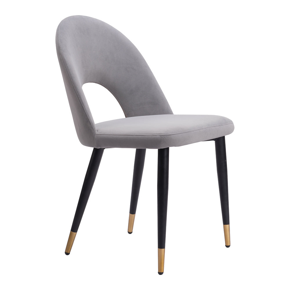 Silla Comercial para Hotel - ZUO MENLO - Varios Colores - Asiento y Respaldo Tapizados en Tela Tipo Terciopelo - Gris