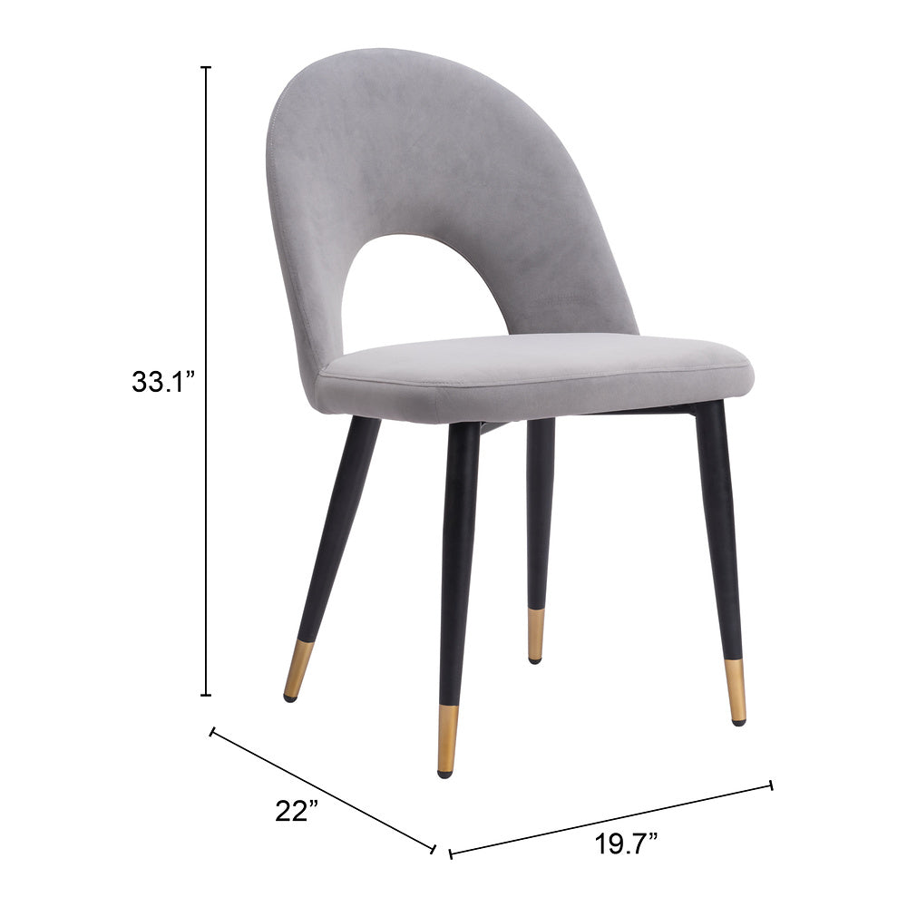 Silla Comercial para Hotel - ZUO MENLO - Varios Colores - Asiento y Respaldo Tapizados en Tela Tipo Terciopelo - Gris