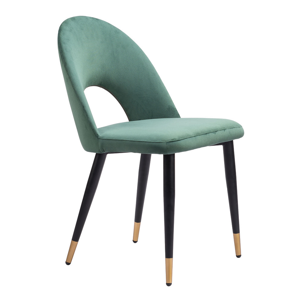 Silla Comercial para Hotel - ZUO MENLO - Varios Colores - Asiento y Respaldo Tapizados en Tela Tipo Terciopelo - Verde