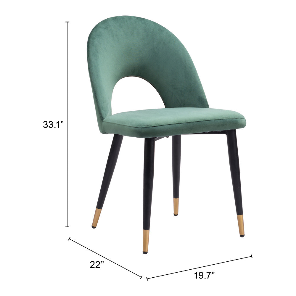 Silla Comercial para Hotel - ZUO MENLO - Varios Colores - Asiento y Respaldo Tapizados en Tela Tipo Terciopelo - Verde