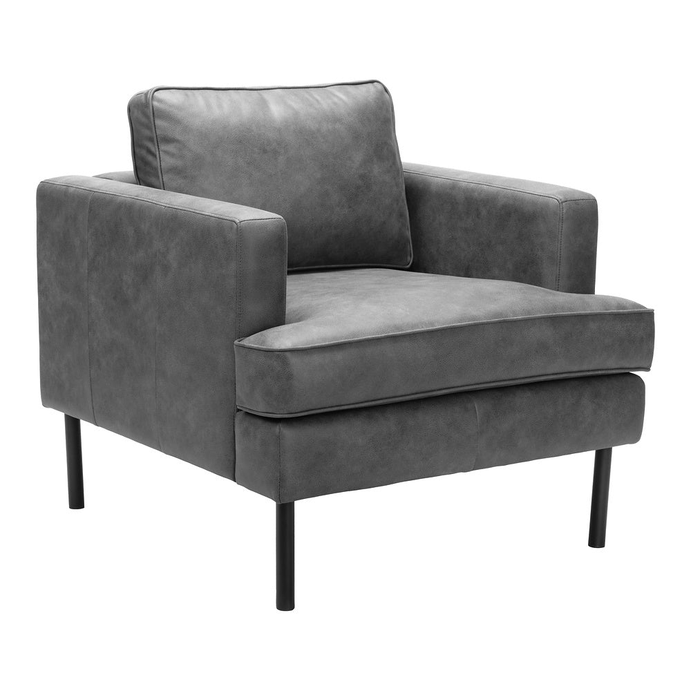 Sillón con Descansabrazos para Área de Descanso - ZUO DECADE - Vintage Gris - Asiento y Respaldo Tapizados en Piel Sintética