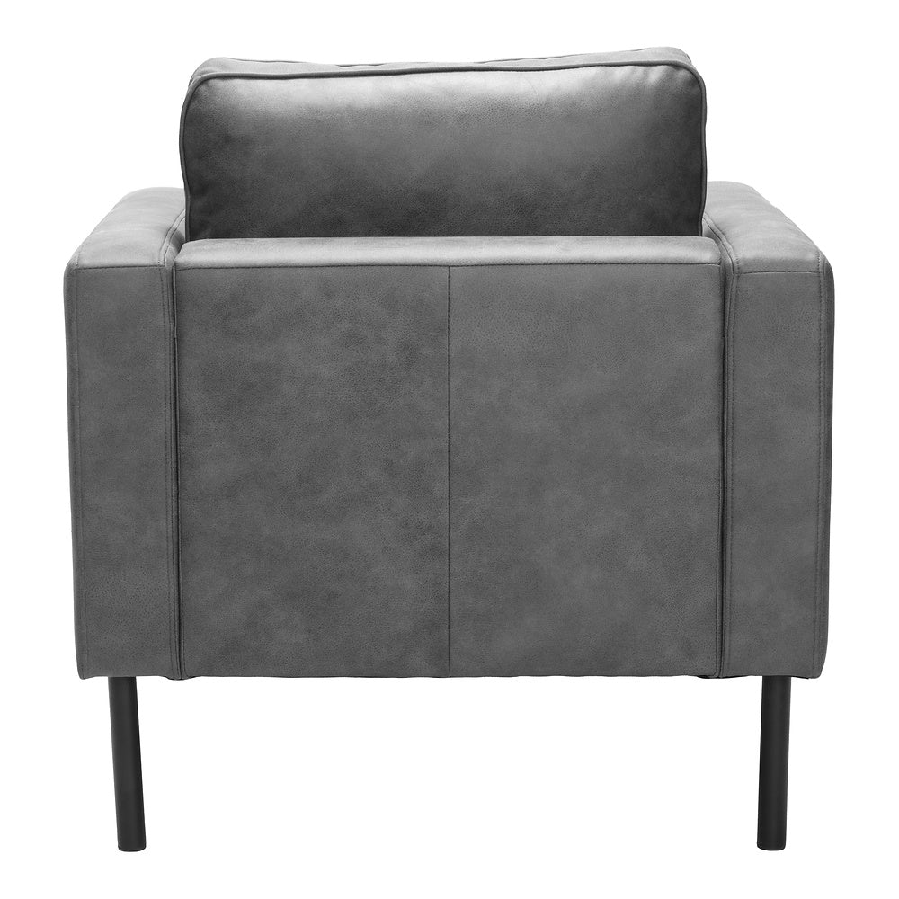 Sillón con Descansabrazos para Área de Descanso - ZUO DECADE - Vintage Gris - Asiento y Respaldo Tapizados en Piel Sintética