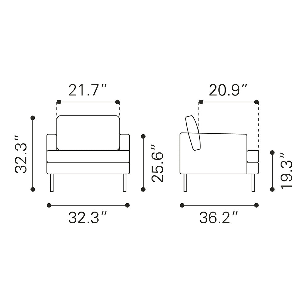 Sillón con Descansabrazos para Área de Descanso - ZUO DECADE - Vintage Gris - Asiento y Respaldo Tapizados en Piel Sintética