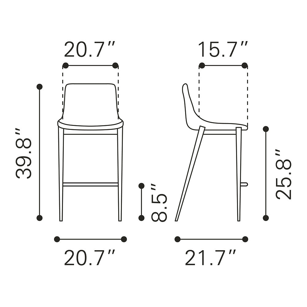 Banco Mostrador para Bar y Barra - ZUO MAGNUS 53x55 109936 - Varios Colores - Asiento y Respaldo Tapizados en Piel Sintética
