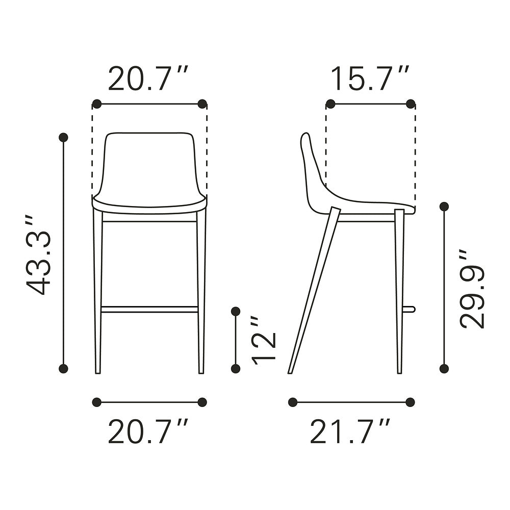 Banco Alto para Bistró - ZUO MAGNUS 53x55 109938 - Varios Colores - Asiento y Respaldo Tapizados en Piel Sintética