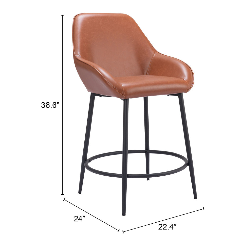 Banco Mostrador para Comedor de Empresa - ZUO VILA - Café - Asiento y Respaldo Tapizados en Piel Sintética
