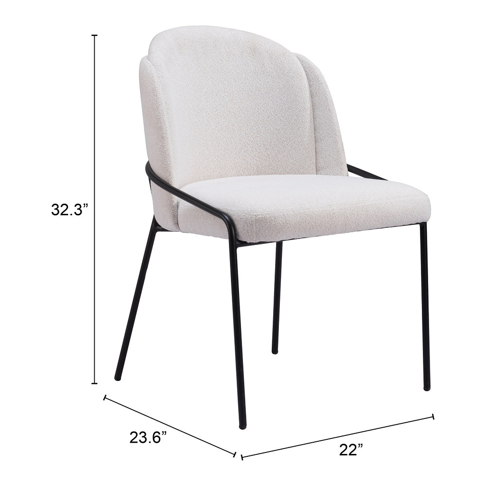 Silla Comercial para Food Court - ZUO JAMBI - Marfil - Asiento y Respaldo Tapizados en Tela Tipo Borrego