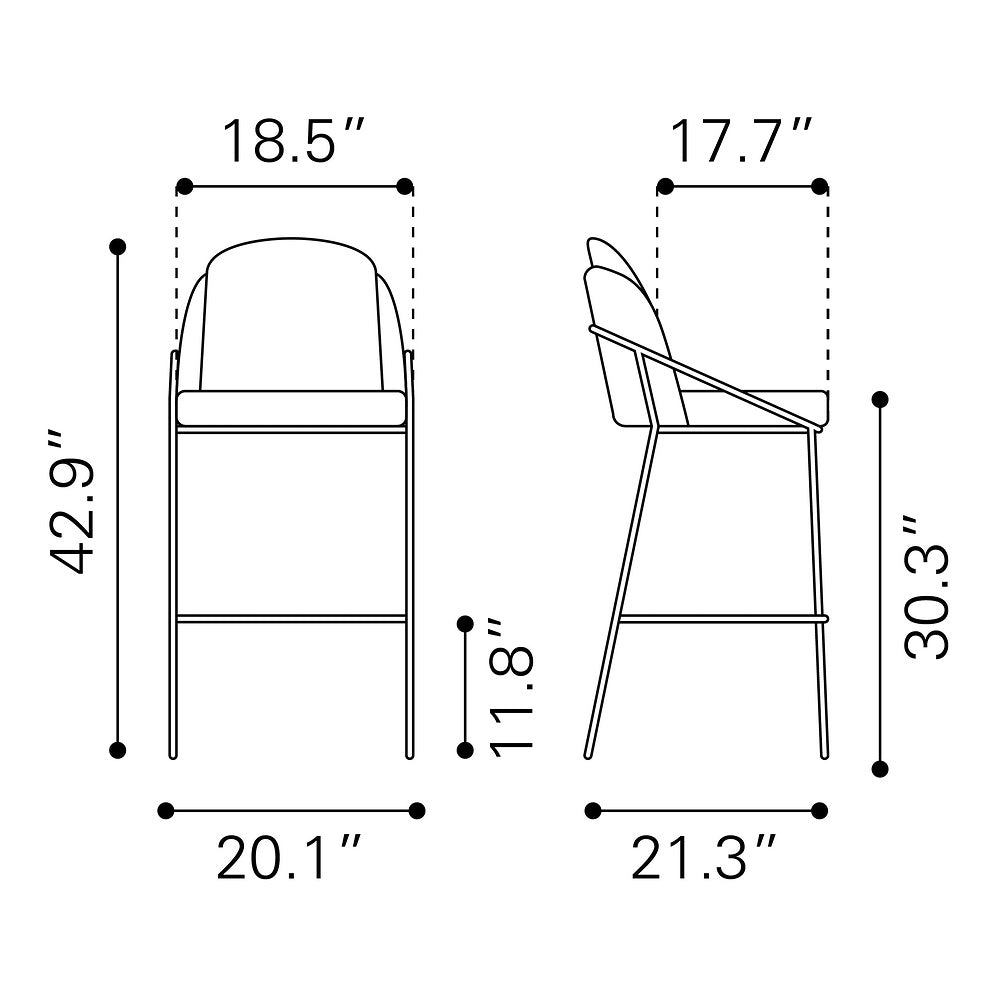Banco Alto para Cantina - ZUO JAMBI - Varios Colores - Asiento y Respaldo Tapizados en Tela Tipo Borrego - Negro y Blanco