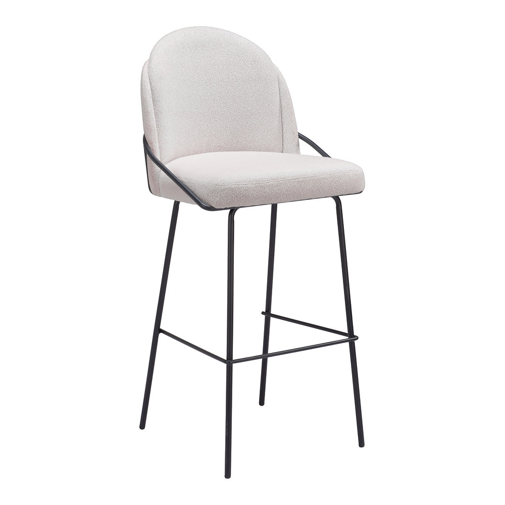Banco Alto para Cantina - ZUO JAMBI - Varios Colores - Asiento y Respaldo Tapizados en Tela Tipo Borrego - Marfil