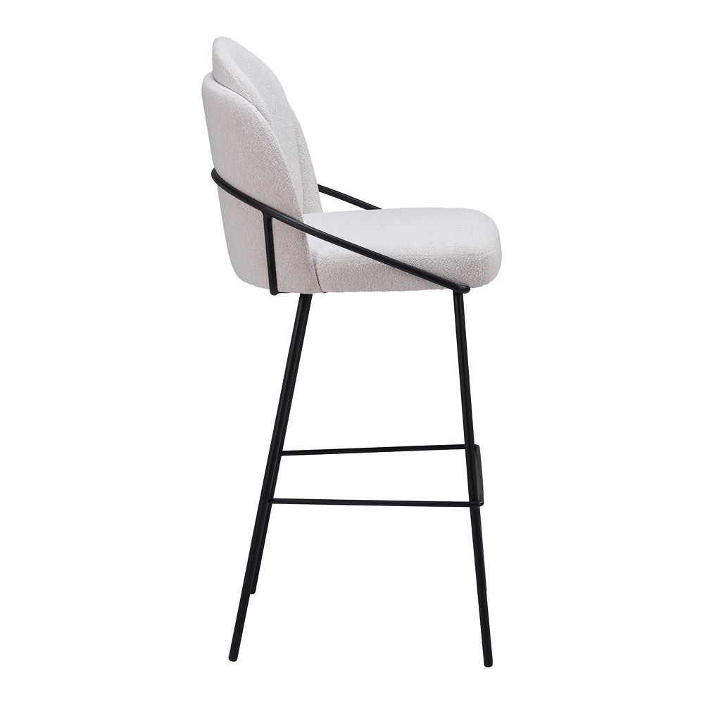 Banco Alto para Cantina - ZUO JAMBI - Varios Colores - Asiento y Respaldo Tapizados en Tela Tipo Borrego - Marfil