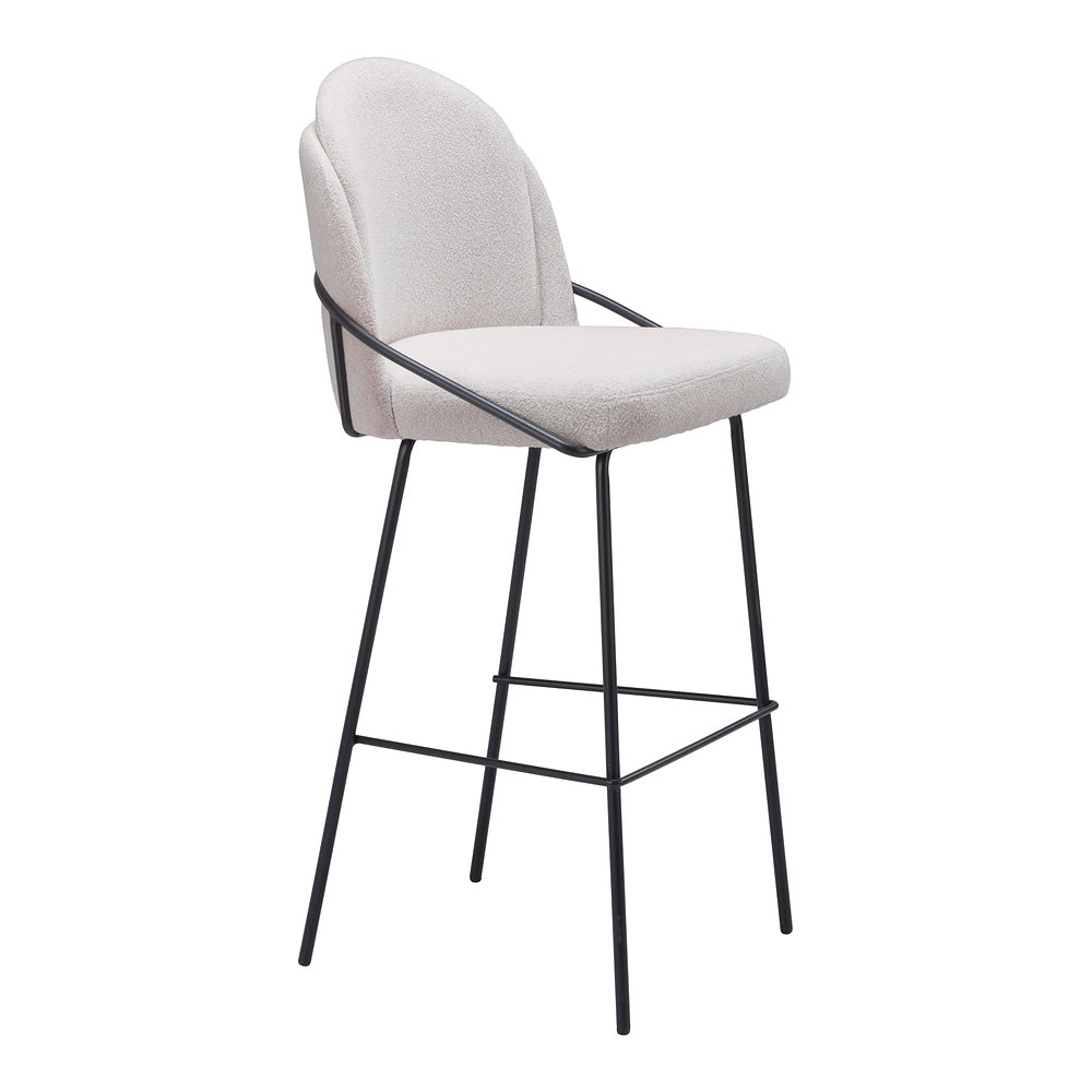 Banco Alto para Cantina - ZUO JAMBI - Varios Colores - Asiento y Respaldo Tapizados en Tela Tipo Borrego - Marfil