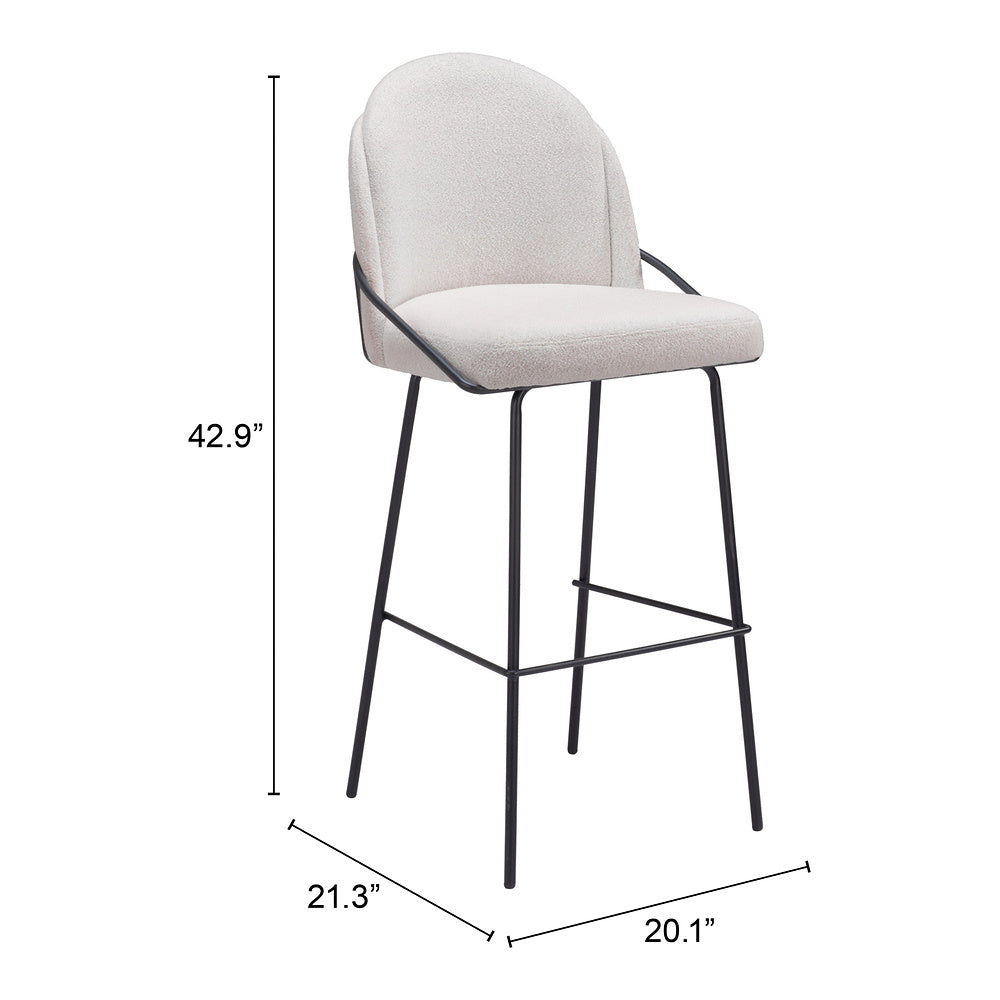 Banco Alto para Cantina - ZUO JAMBI - Varios Colores - Asiento y Respaldo Tapizados en Tela Tipo Borrego - Marfil
