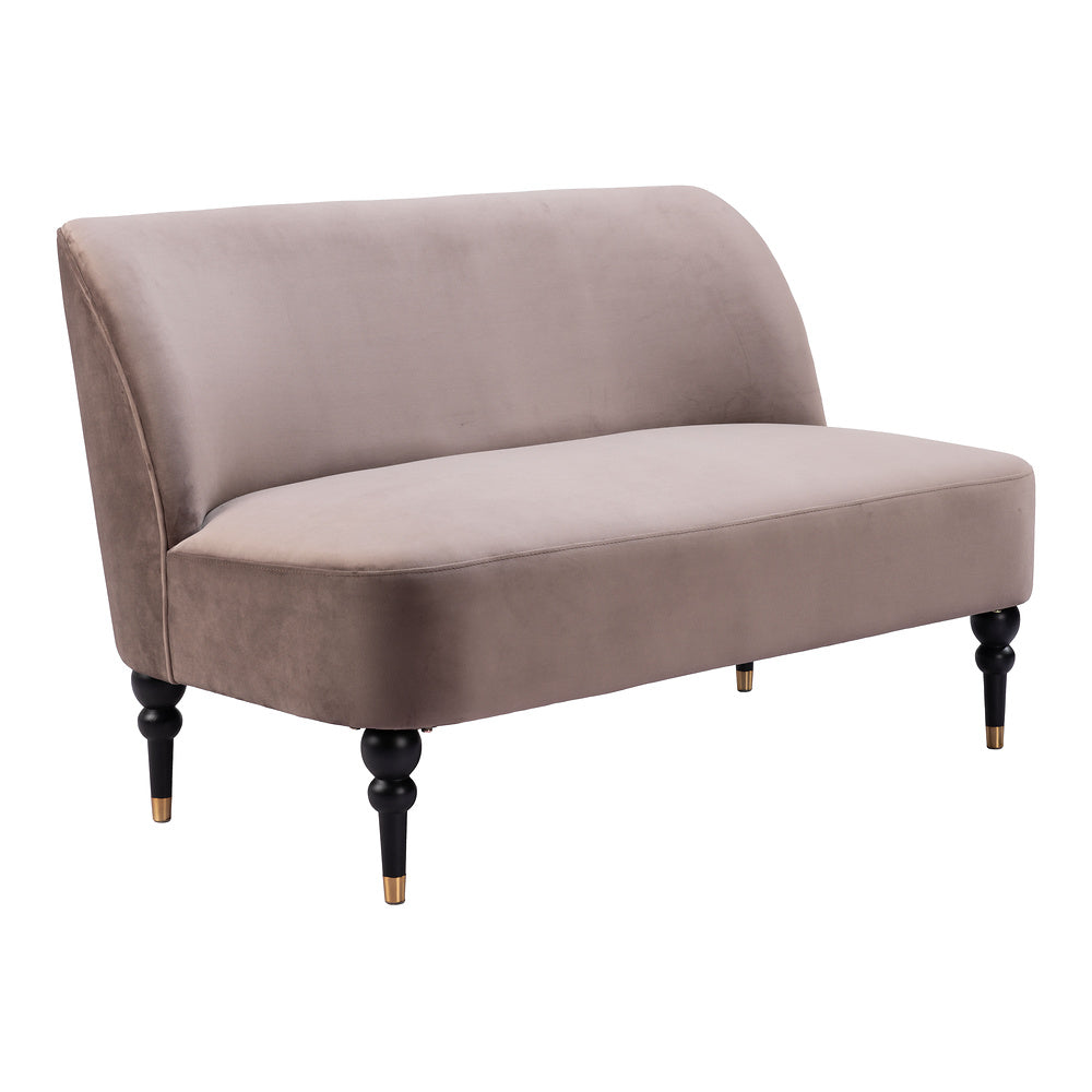 Love Seat para Consultorio 2 Plazas - ZUO BINTULU - Taupe - Asiento y Respaldo Tapizados en Tela Tipo Terciopelo