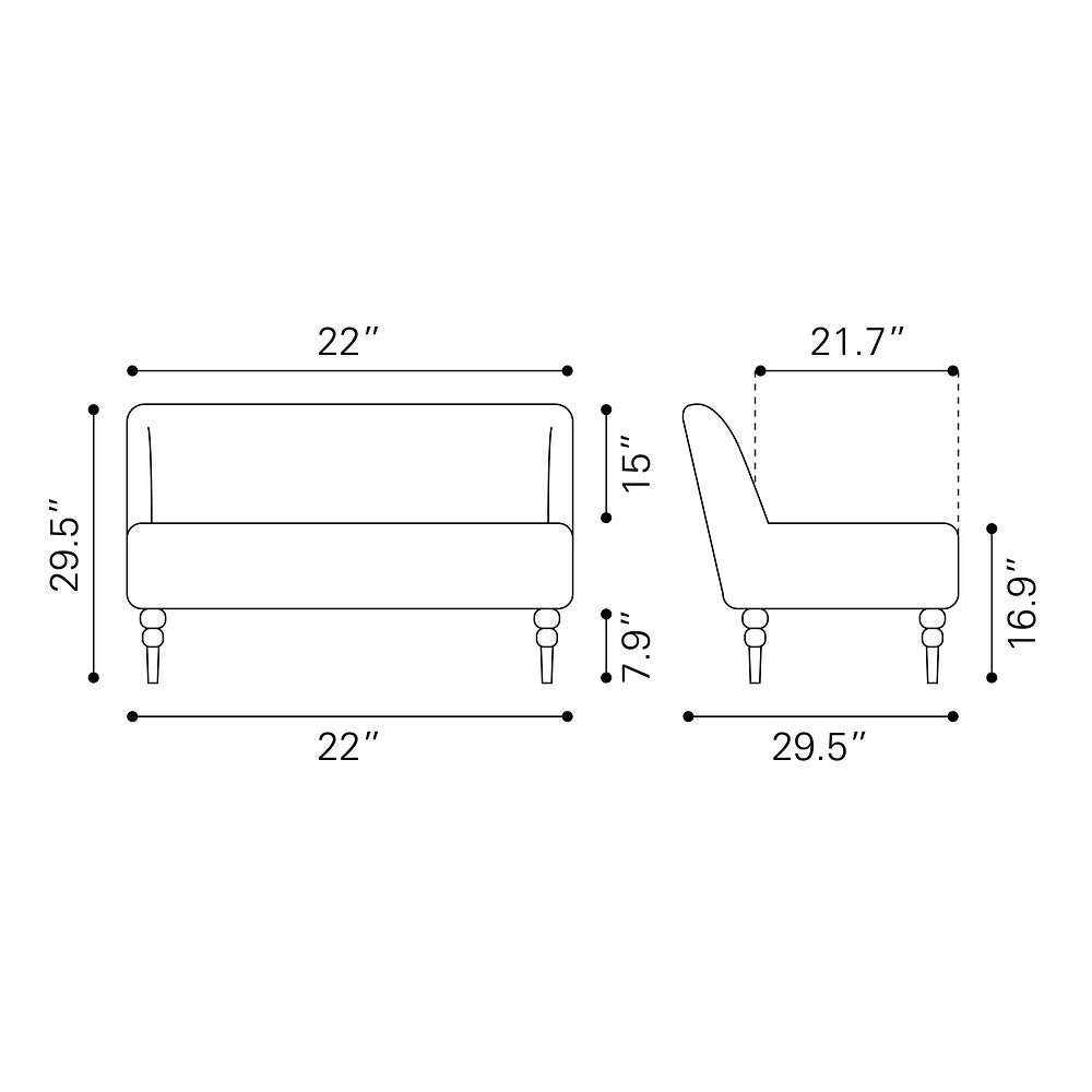 Love Seat para Consultorio 2 Plazas - ZUO BINTULU - Taupe - Asiento y Respaldo Tapizados en Tela Tipo Terciopelo